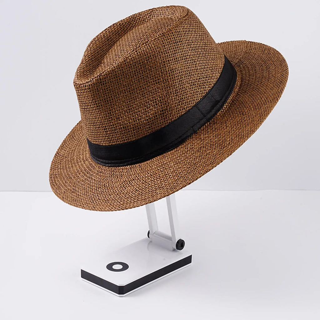 Chapeau Panama réglable en paille bord plat tour de tête 58-60 cm