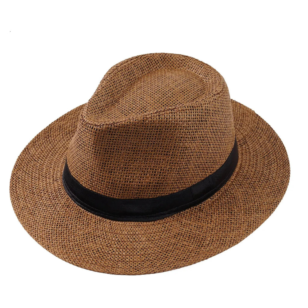 Chapeau Panama réglable en paille bord plat tour de tête 58-60 cm